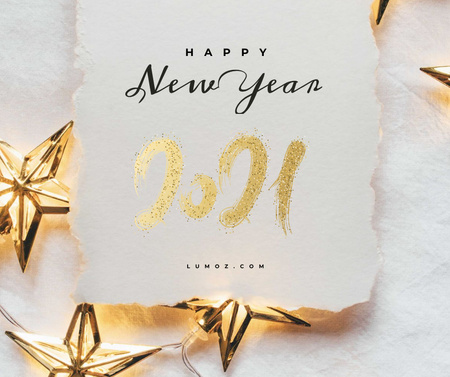 Platilla de diseño New Year greeting with golden Stars Facebook