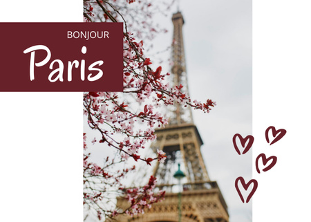 Romantic Tour to Paris Offer With Hearts Postcard 5x7in Tasarım Şablonu