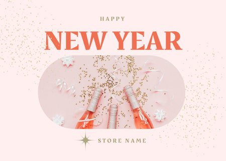 Elegant New Year Holiday Congrats with Champagne Bottles Postcard 5x7in Design Template