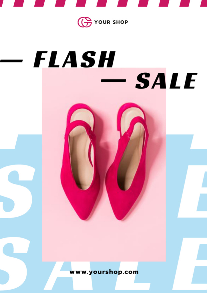 Women Footwear Offer with Fashionable Pink Shoes Flyer A4 – шаблон для дизайна