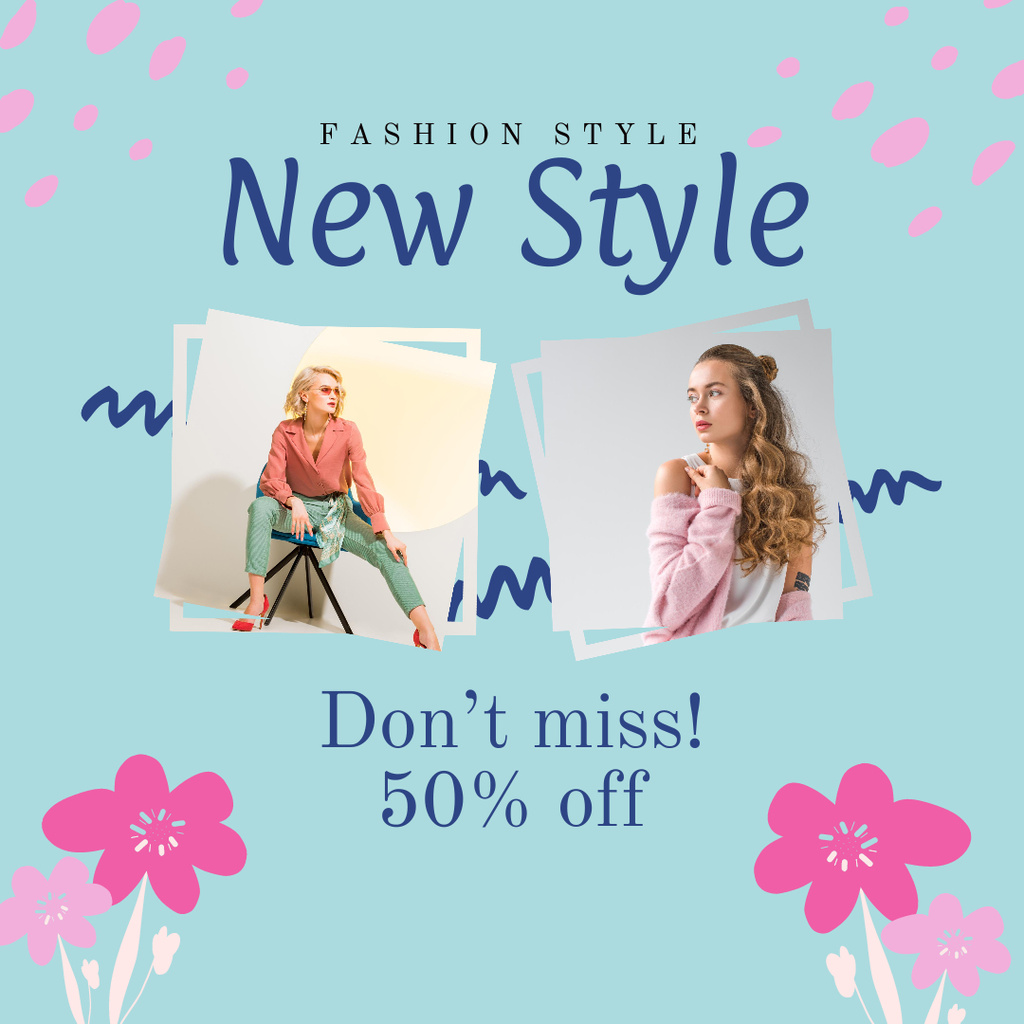 New Female Clothing Sale Ad with Flowers Instagram Modelo de Design