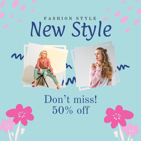 New Female Clothing Sale Ad with Flowers Instagramデザインテンプレート