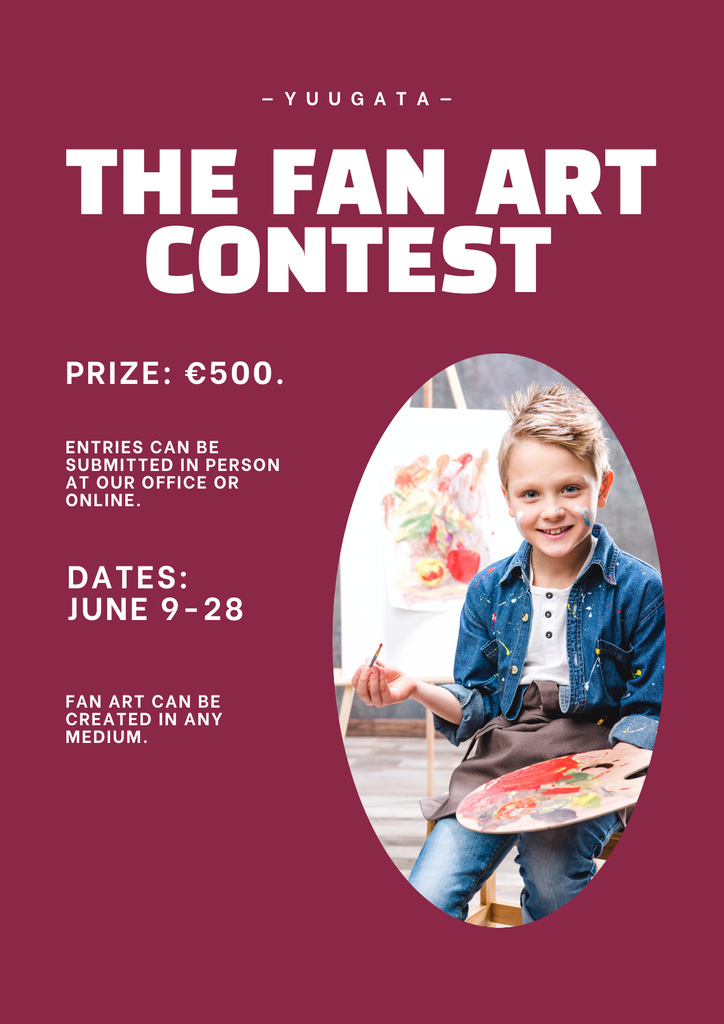 Fan Art Contest Announcement with Cute Kid Poster Tasarım Şablonu