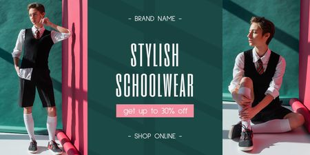 Ontwerpsjabloon van Twitter van Collage met stijlvolle schoolkleding met korting