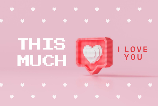 Cute Loving Phrase With Heart Sticker in Pink Postcard 4x6in Modelo de Design