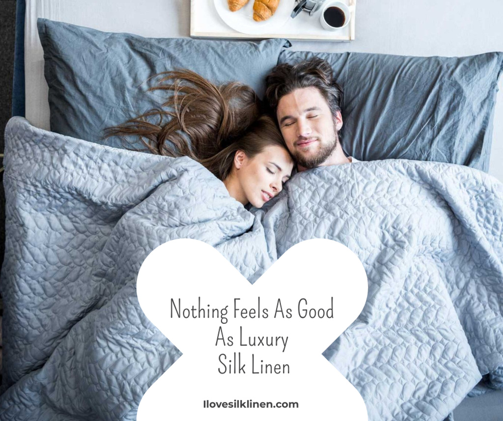 Ontwerpsjabloon van Facebook van Bed Linen ad with Couple sleeping in bed