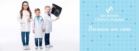 Дитяча лікарня з дітьми в костюмах лікаря Facebook cover – шаблон для дизайну