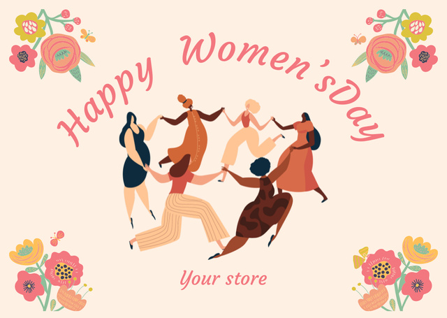 Women dancing in Circle on Women's Day Card Design Template