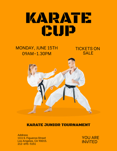 Karate Cup Championship Announcement in Orange Poster 8.5x11in Tasarım Şablonu