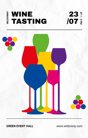 Plantilla de diseño de Anuncio de cata de vinos con copas de vino de colores brillantes Invitation 4.6x7.2in 