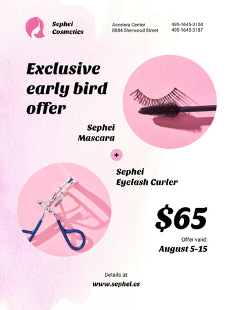 Cosmetics Sale with Mascara and Eyelash Curler Poster US Šablona návrhu