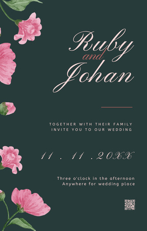 Elegant Wedding Announcement with Pink Flowers Invitation 4.6x7.2in Design Template
