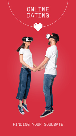 Designvorlage Virtual-Reality-Dating mit einem Paar, das sich an den Händen hält für Instagram Story