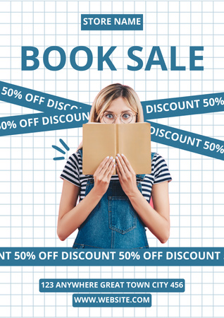 Platilla de diseño Book Sale Announcement with Woman Reader Poster
