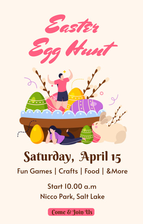 Platilla de diseño Easter Egg Hunt Announcement with Bright Illustration Invitation 4.6x7.2in