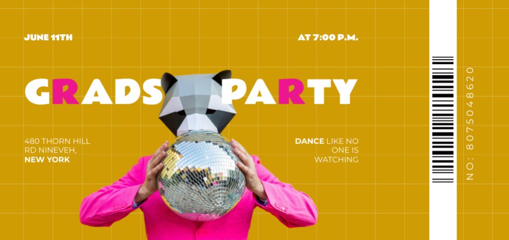 Graduation Party Announcement with Man in Raccoon Mask Ticket DL – шаблон для дизайну