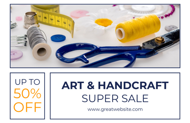 Modèle de visuel Art And Handcraft Sale Offer With Sewing Craft Essentials - Thank You Card 5.5x8.5in