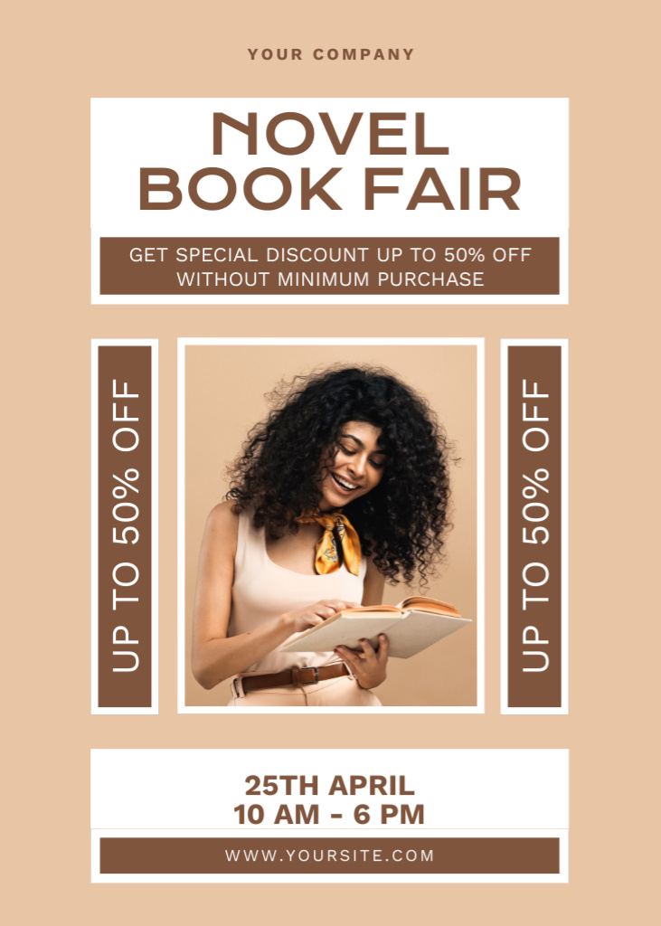 Book Fair Event Ad with Reading Woman Flayer Design Template