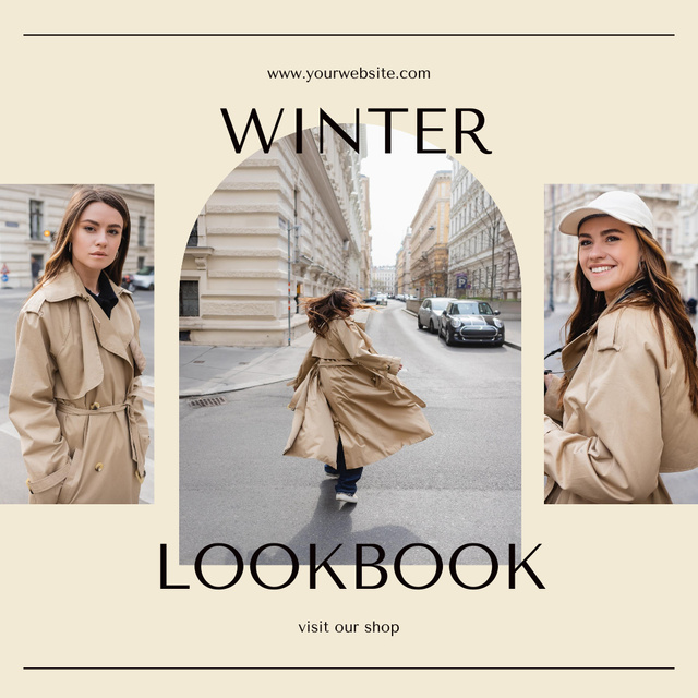 Winter Lookbook With Coat Outfit Instagram Design Template