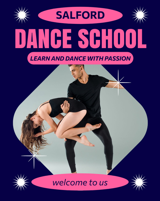 Ontwerpsjabloon van Instagram Post Vertical van Promo of Dance School with Dancing Couple