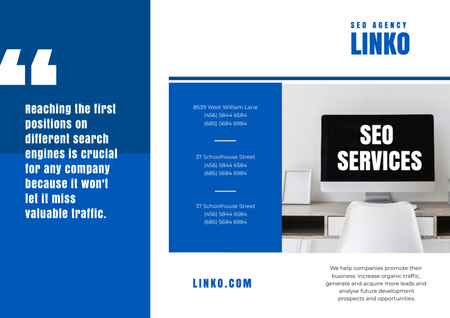 Plantilla de diseño de SEO Services Ad on Monitor Screen Brochure 
