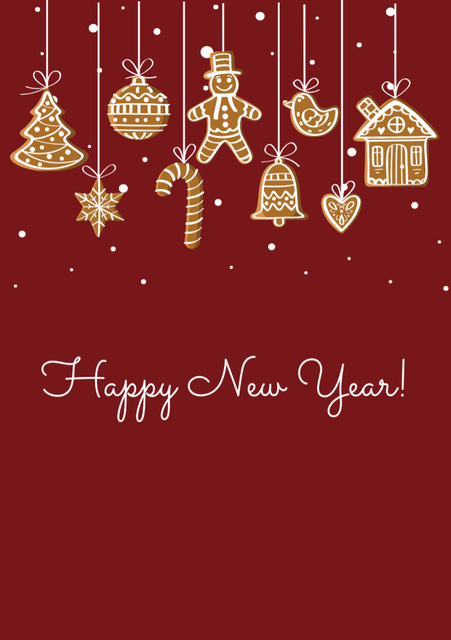 Happy New Year Card with Holiday's Gifts on Red Postcard A5 Vertical Design Template