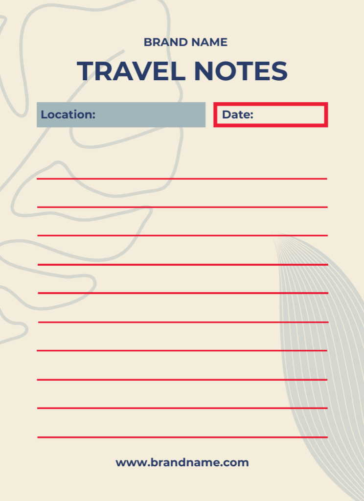 Travel Planner with Red Lines Notepad 4x5.5in Tasarım Şablonu