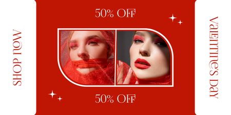 Valentine's Day Sale with Beautiful Woman on Red Twitter tervezősablon