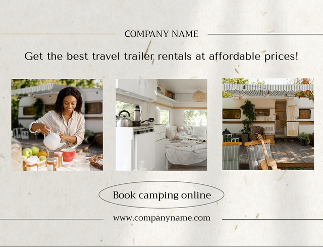 Trailer Rental Offer with Collage of Traveling Postcard 4.2x5.5in Modelo de Design