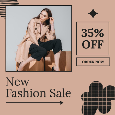 Designvorlage Modeverkaufsanzeige mit Frau in stylischer Jacke für Instagram