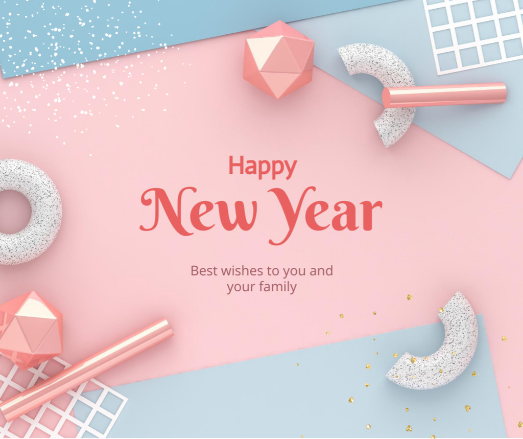Lovely New Year Holiday Greeting In Pink Facebook Modelo de Design