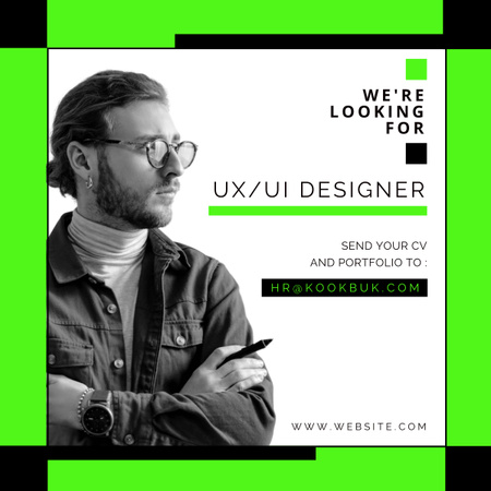 UI and UX Designer Hiring Ad in Acid Green LinkedIn post Design Template