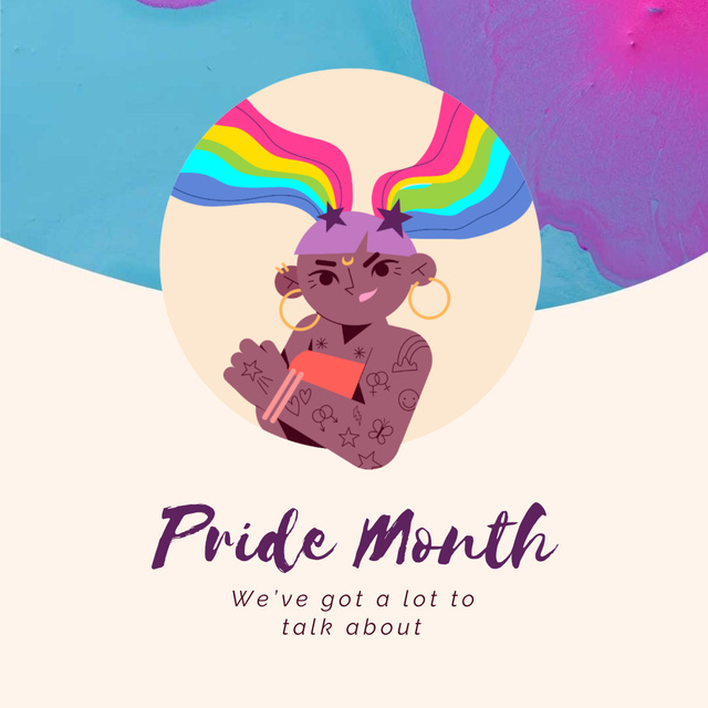 Designvorlage Pride Month with Confident lgbt girl with Rainbow Hair für Animated Post
