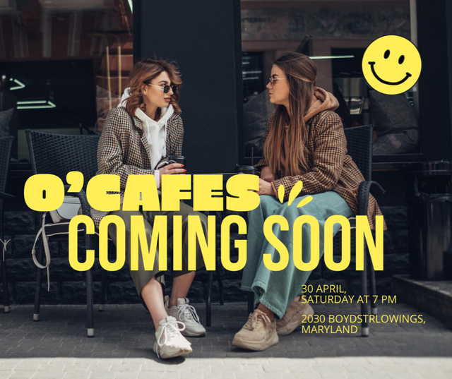 Ontwerpsjabloon van Facebook van New Cafe Opening Announcement with Girlfriends