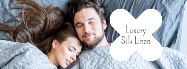 Bed Linen ad with Couple sleeping in bed Facebook cover Modelo de Design