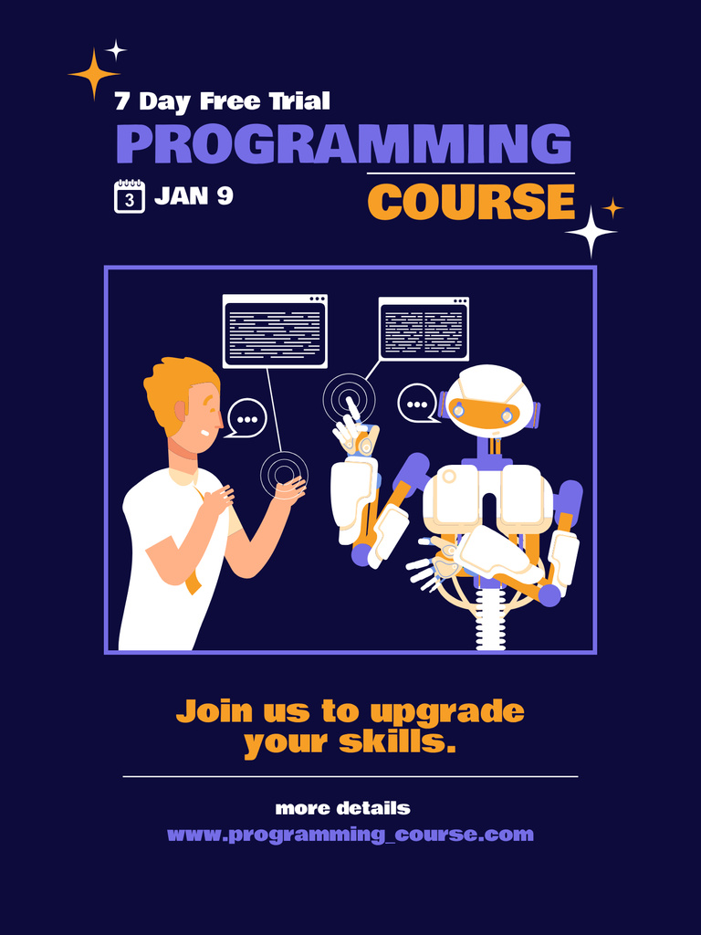 Programming Course Ad with Robot Poster USデザインテンプレート