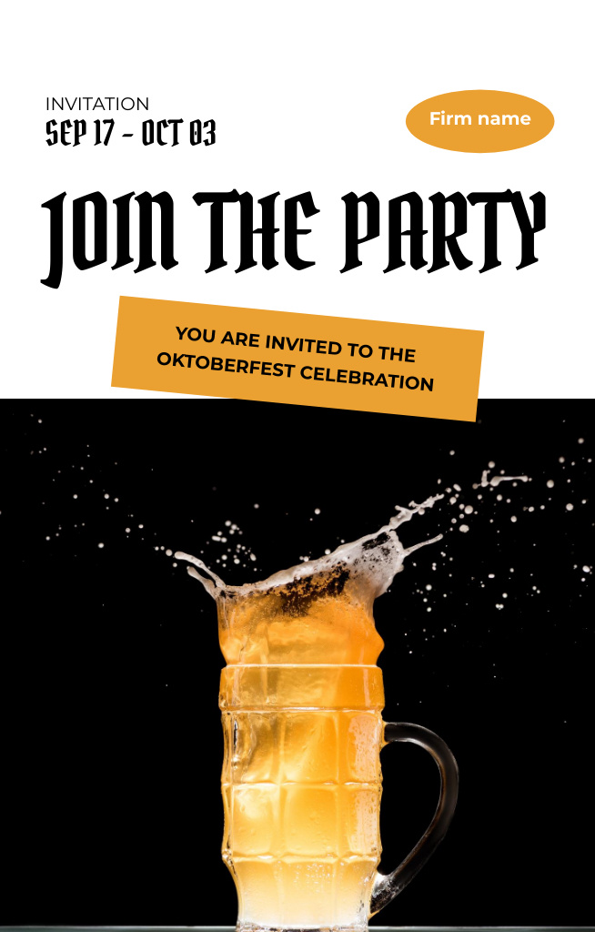 Oktoberfest Party Announcement With Beer Splash Invitation 4.6x7.2in Design Template