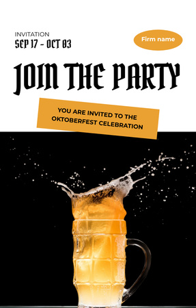 Plantilla de diseño de Oktoberfest Party Announcement With Beer Splash Invitation 4.6x7.2in 