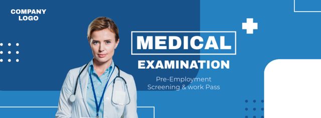 Ontwerpsjabloon van Facebook cover van Medical Examination Ad with Woman Doctor