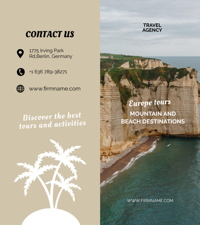 Travel Tour Offer with Beautiful Beach Brochure 9x8in Bi-fold Design Template