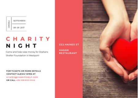 Charity event Hands holding Heart in Red Postcard Design Template