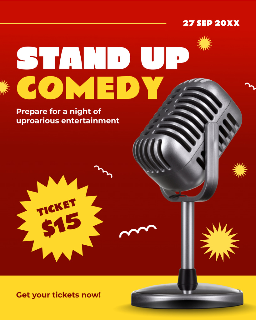 Template di design Stand-up Comedy Show with Microphone in Red Instagram Post Vertical