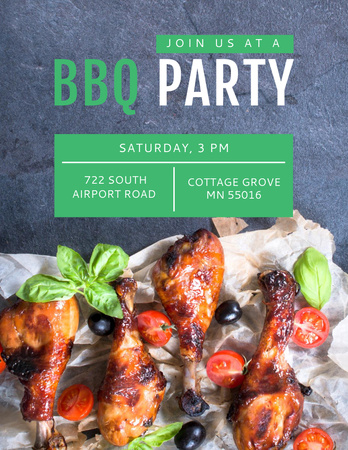 BBQ Party Invitation Grilled Chicken Flyer 8.5x11in Design Template