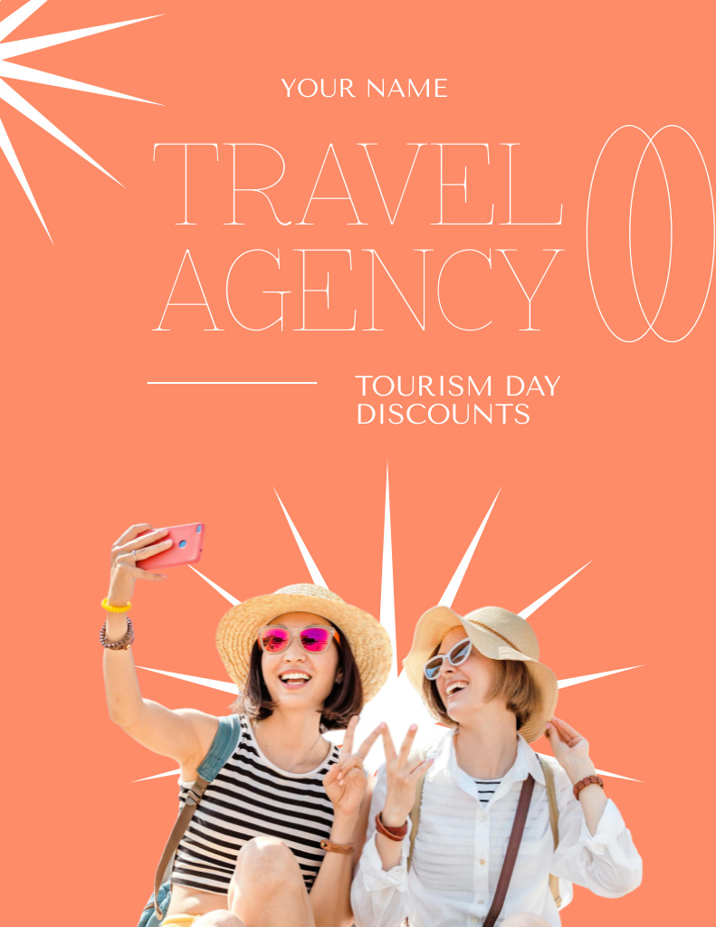 Designvorlage Happy Friends And Travel Agency Services Offer With Discount für Flyer 8.5x11in