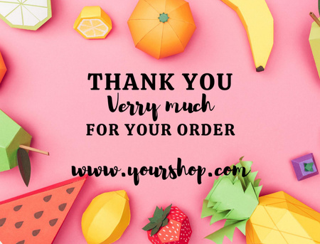 Thankful Phrase with Various Handmade Paper Fruits Thank You Card 4.2x5.5in Design Template