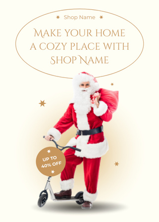 Ontwerpsjabloon van Flayer van Shop Advertisement with Santa Claus on Scooter