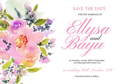 Wedding Invitation with Flowers on White Postcardデザインテンプレート
