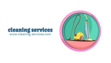 Cleaning Services Offer with Vacuum Cleaner Business Card US Design Template