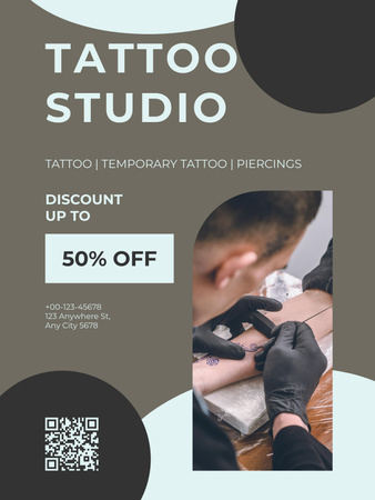 Several Options Of Services In Tattoo Studio With Discount Poster US Design Template