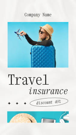 Young Woman with Suitcase Holding Small Plane Instagram Video Story Design Template